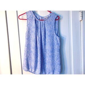 Liz Claiborne Pullover Blue & White Sleeveless 100% polyester blouse Sz. medium